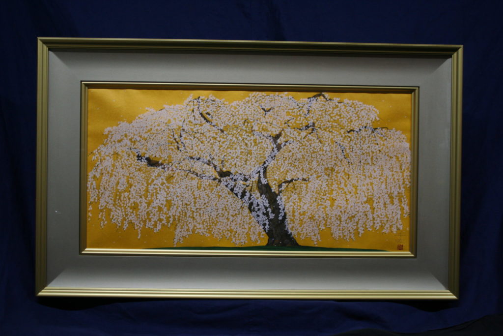 中島千波 久遠寺の瀧櫻 木版画 2000年制作 | 美濃和紙・掛軸・絵画の